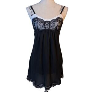 Vintage Y2K Oscar de la Renta Black Lace Chiffon Babydoll Slip Dress XS